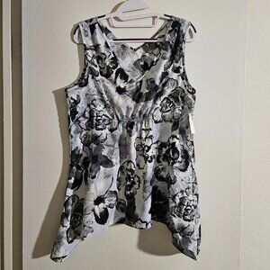 SIZE L LARGE NWT Serenade New York sleeveless black white Grey floral top shirt